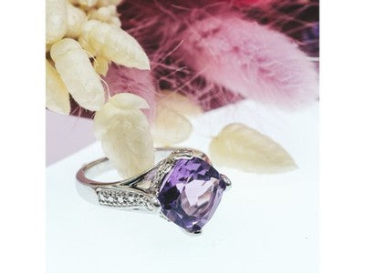 925 Sterling Silver Tourmaline & CZ Ring Size 6.75