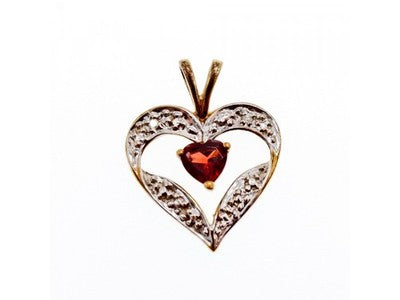 10K Yellow & White Gold Garnet "Garnet Heart" Pendant