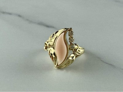 14K Yellow Gold Pink Agate & Sapphires Ring Size 5.5