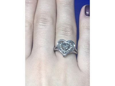 925 Sterling Silver Black Spinel & CZ "Heart" Ring Size 6.5