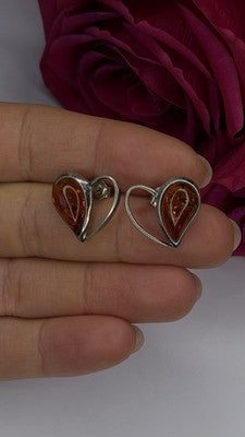 Heart 925 Sterling Silver Amber Earrings