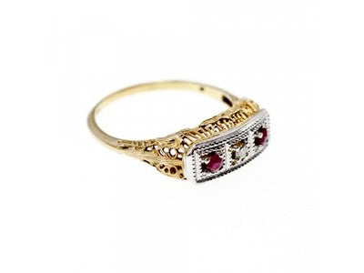 14K Yellow Gold Rubies & Diamond Ring Size 8