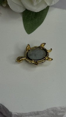 925 Sterling Silver Gold Plated Turtle Green Jade Pendant
