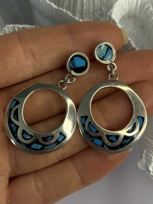 Vintage 925 Sterling Silver Turquoise Earrings Length 1.80 Inch