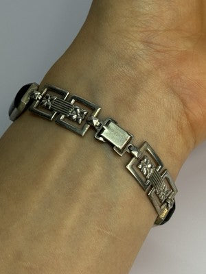 Vintage 925 Sterling Silver Onyx Bracelet Length 7 Inch
