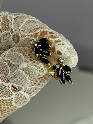 14K Yellow Gold Sapphire & Diamond Dream Earrings Length 0.4 Inch