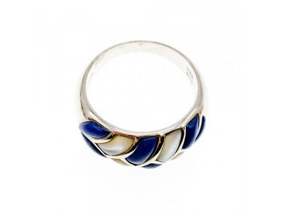 925 Sterling Silver Sodalite & Mother OF Pearl Ring Size 11.75