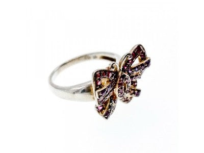925 Sterling Silver Iolite & Pink Topaz "Butterfly" Ring Size 8