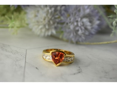 925 Sterling Silver Gold Plated Orange Topaz & CZ Ring Size 8.5