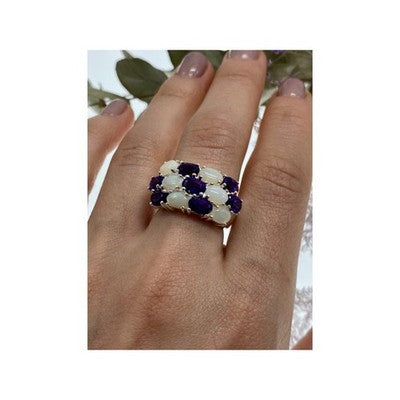925 Sterling Silver 0Pal & Tourmaline Ring Size 8