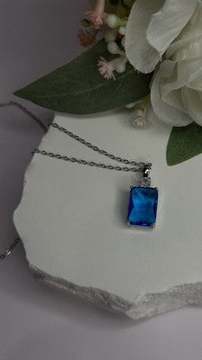 925 Sterling Silver Blue Shiny Cz Necklace Length 16/18 in