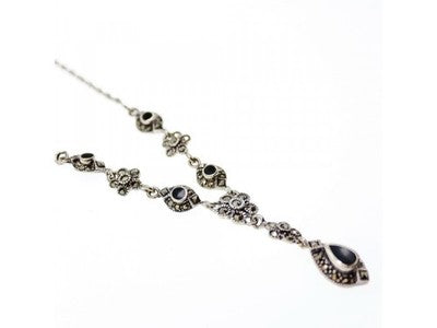 925 Sterling Silver Nephrite & Marcasite Necklase