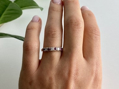 925 Sterling Silver Pink Spinel & CZ Ring Size 7