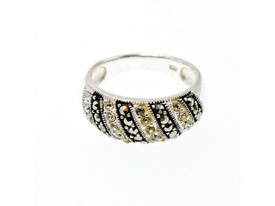925 Sterling Silver CZ & Marcasites Ring Size 8