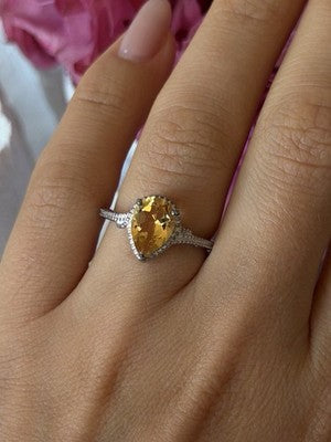 925 Sterling Silver Citrine Ring Size 7