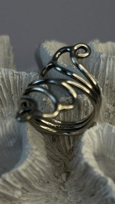 925 Sterling Silver Swirl Handcrafted Fork Ring Adjustable