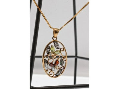 925 Sterling Silver Gold Plated Multi Gemstones Chain With Pendant