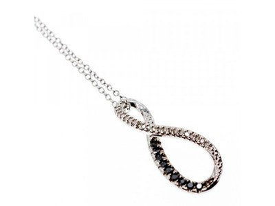 925 Sterling Silver White and Black Spinel Chain with Pendant Italy