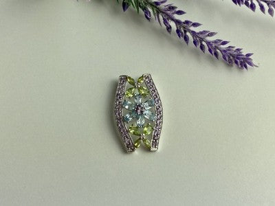 925 Sterling Silver Amethyst, Blue Spinel & Peridot Pendant