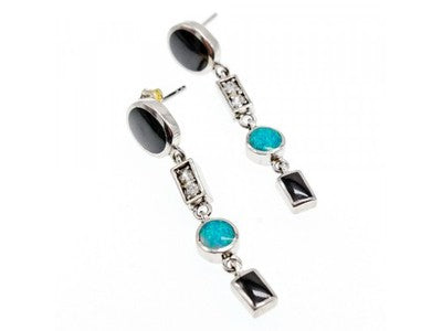 925 Sterling Silver Onyx, Opal & CZ Earrings