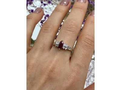 925 Sterling Silver Rubellite & CZ Ring Size 9