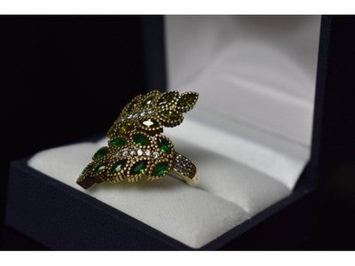925 Sterling Silver With Gilding Green Alpanite & CZ Ring Size 8.5