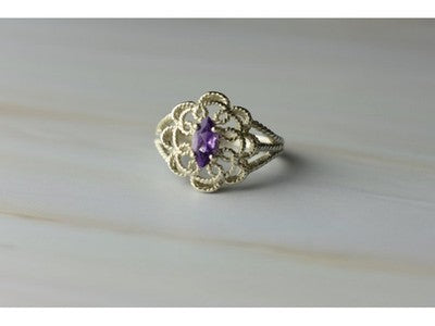 925 Sterling Silver Amethyst "Openwork" Ring Size 8