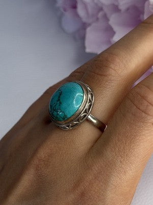 Vintage 925 Sterling Silver Turquoise Ring Size-Able