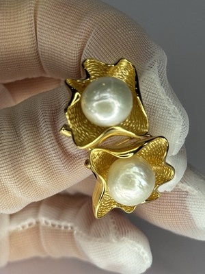 925 STERLING SILVER GOLD PLATED PEARL EARRINGS LENGTH 0.9 INCH