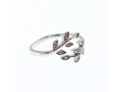 925 Sterling Silver White Topaz "Foliage" Ring Size 7 (Adjustable)