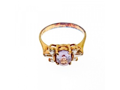 925 Sterling Silver Gold Plated Iolite & CZ Ring Size 8