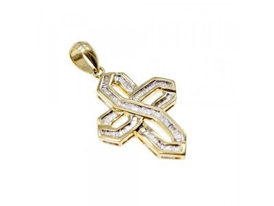 14K Yellow Gold White Sapphires Cross