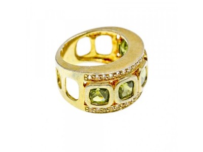 925 Sterling Silver Gold Plated Peridot & CZ Ring Size 7