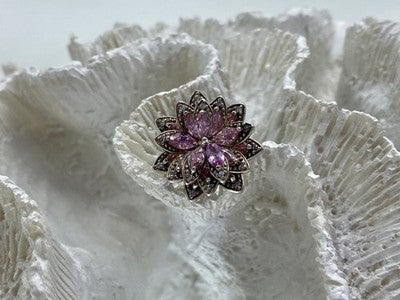 925 Sterling Silver Pink & White CZ "Flower" Ring Size 6.5