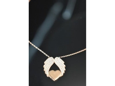 925 Sterling Silver Gold Plated CZ "Angel's Wings with Heart" Necklace
