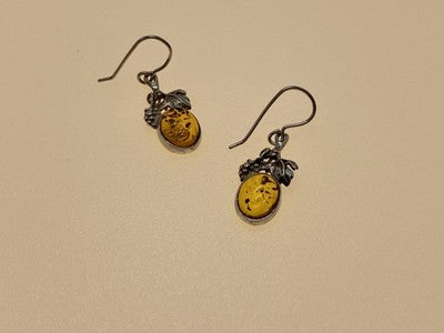 Vintage 925 Sterling Silver Amber Earrings