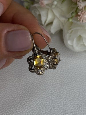 925 Sterling Silver Citrine Flower Earrings Length 1 Inch
