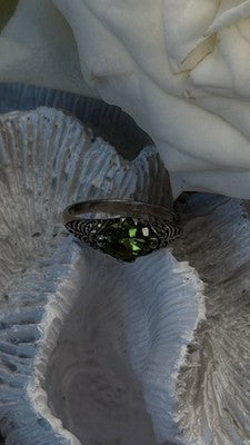 Vintage Filigree 925 Sterling Silver Green Tourmaline Ring Size 7