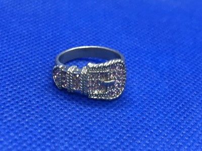 925 Sterling Silver Pink Quartz "Belt" Ring Size 8