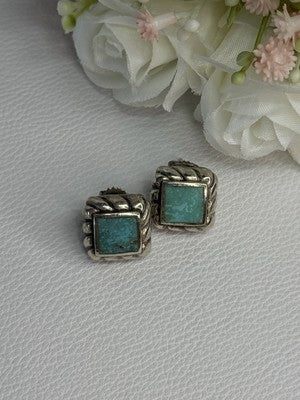 Vintage 925 Sterling Silver Turquoise Earrings Length 0.60 Inch