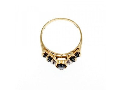 10K Yellow Gold Sapphires & Diamonds "Heart" Ring Size 9.5