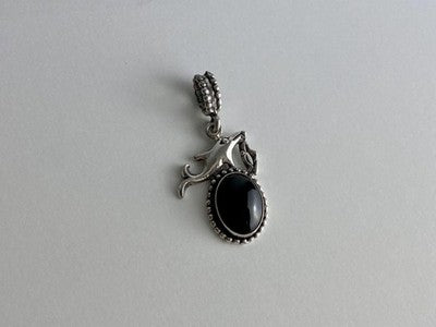 925 Sterling Silver Onyx Dolphin Pendant