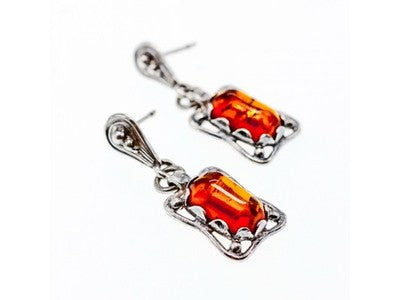 Vintage 925 Sterling Silver Amber Stud Earrings
