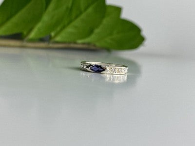 925 Sterling Silver Iolite & CZ Band Ring Size 6.5