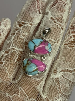 925 Sterling Silver Cotton Candy Turquoise Pendant Length 1.5 Inch