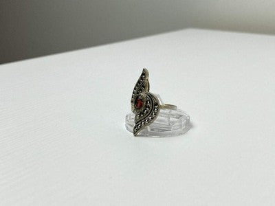 Vintage 925 Sterling Silver Garnet & Marcasites Ring Size 5.5