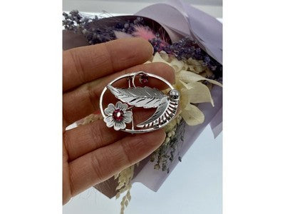 925 Sterling Silver Pink Topaz "Flowers" Brooch