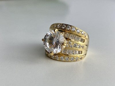 925 Sterling Silver Gold Plated CZ Ring Size 6.5