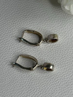 925 Sterling Silver Hessonite Earrings Length 1 Inch