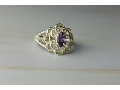 925 Sterling Silver Amethyst "Openwork" Ring Size 8